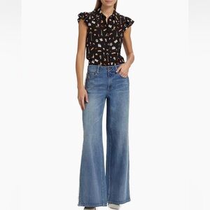 Alice + Olivia Wide Leg Baggy High Rise Blue Jeans with side zipper size 26